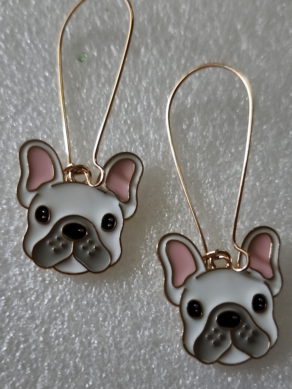 Hand Crafted White and Pink French Bulldog Earrings